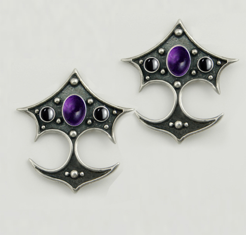 Sterling Silver Gothic Drop Dangle Earrings With Amethyst And Hematite